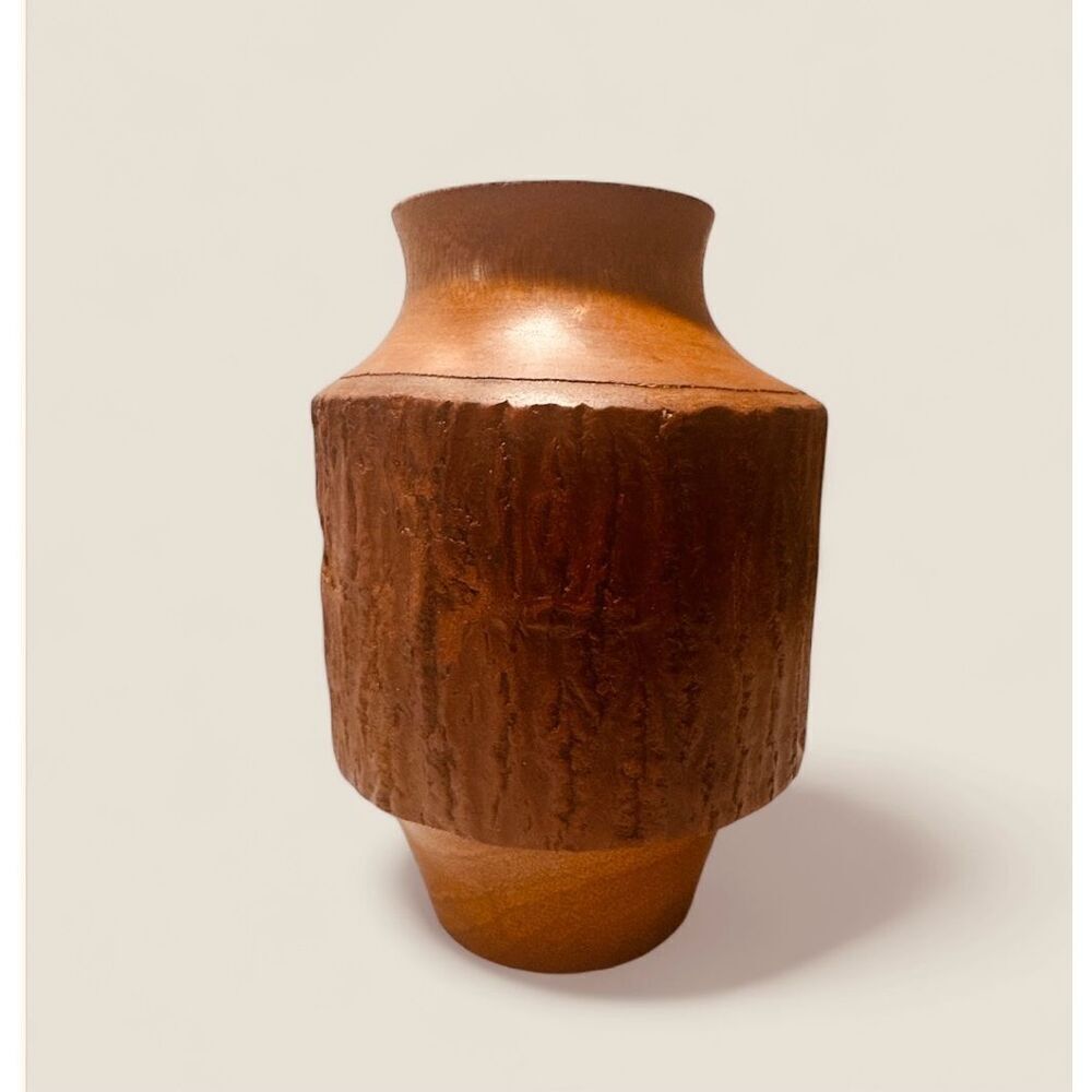 Vintage Hand Engraved Wooden Urn Vase Made in Thailand
